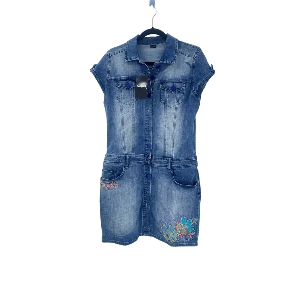 Desigual Women's Vest Xena Denim Mini Dress Short Sleeve Blue Size 40 /US 6 NWT_6